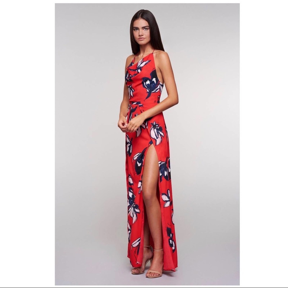Stylestalker Harley Halter Maxi Dress Red Floral Cowl Neck Halter Revolve
